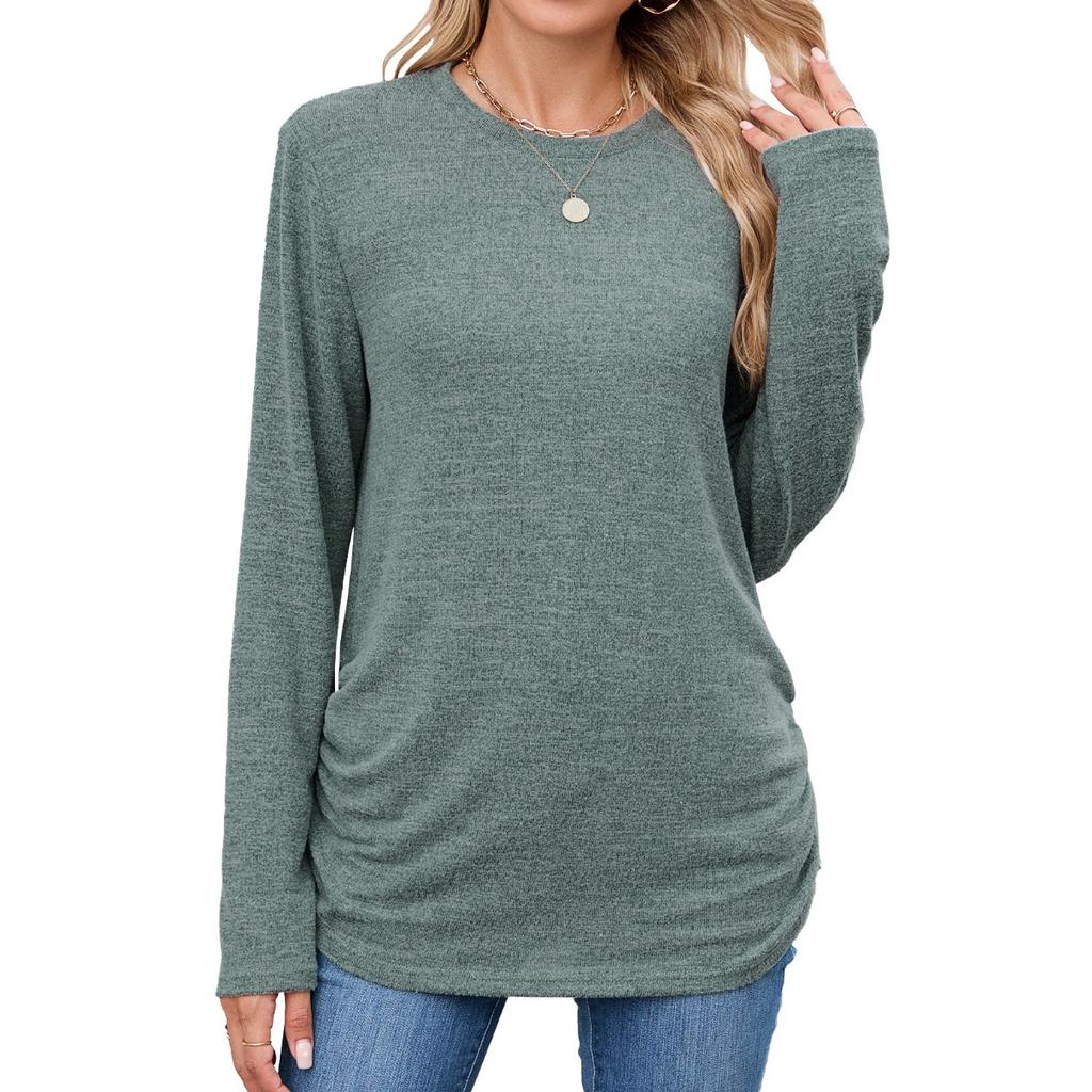 Fall Winter New Women's Solid Color Crew Neck Loose Long Sleeve T-shirt Top For Cross-border Export