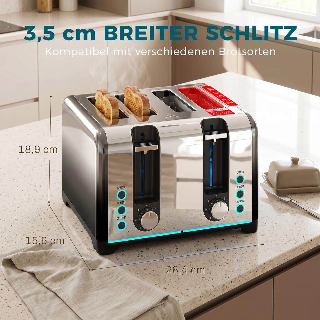 4-Slice Toaster with 7 Browning Levels, Reheat, Defrost and Cancel Function