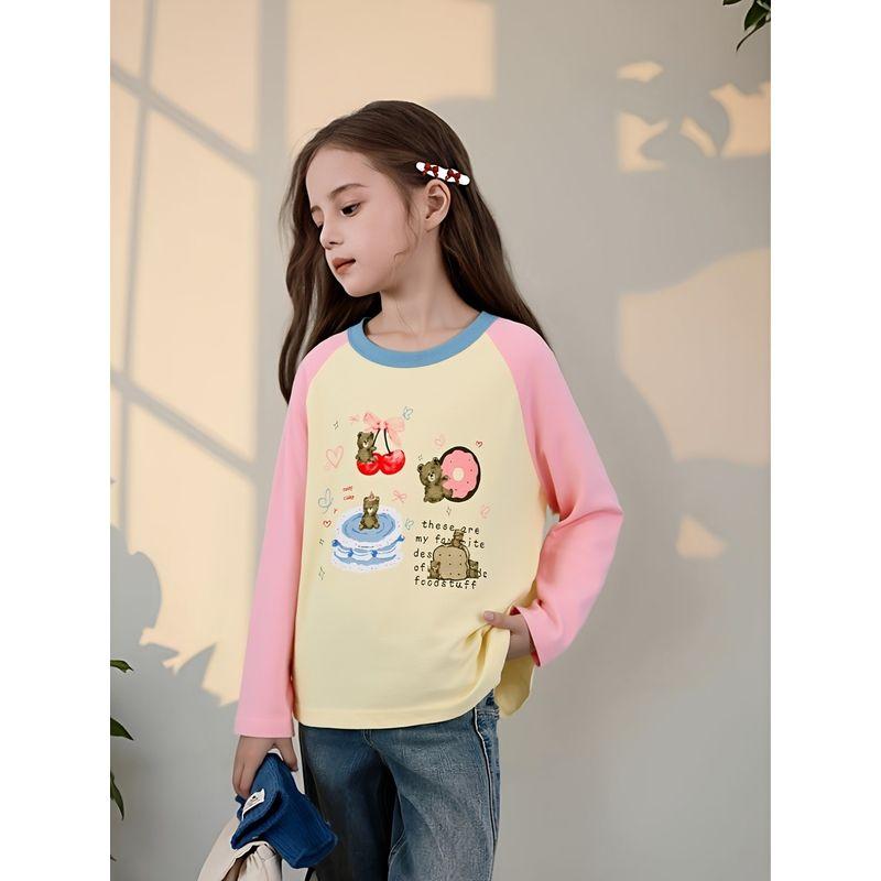 27Home Brand Export Children's Clothing Spring New Arrivals Korean Style Girls' Pure Cotton Base Shirt Children's Cartoon Long-Sleeve T-Shirt