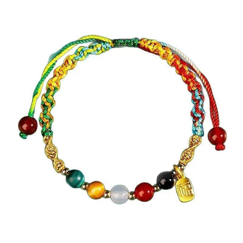 Colorful Rope Bracelet Hand-Woven Ancient Tradition Colorful Wire Five Gods of Wealth Carrying Strap 2025 New Arrival