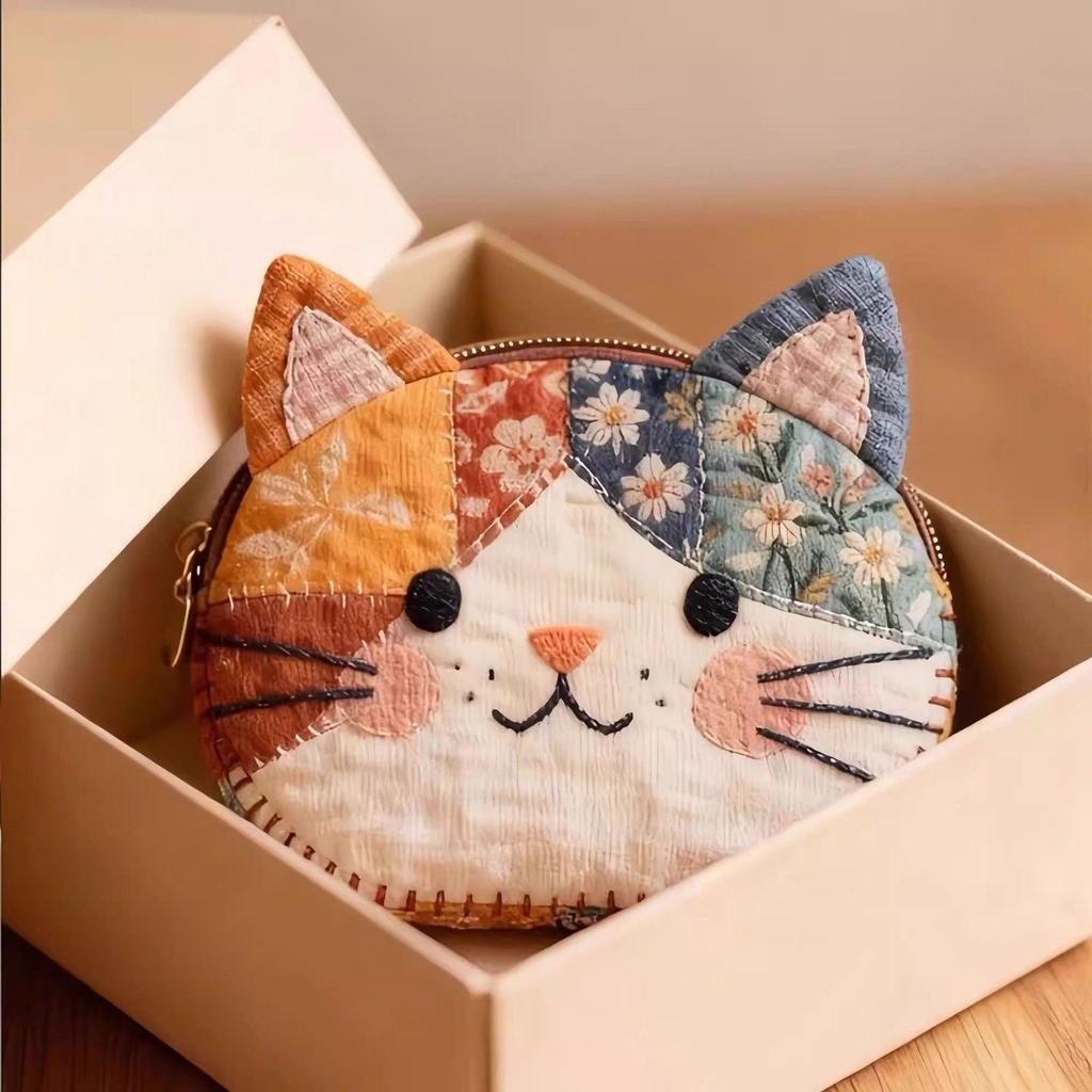 Xiaohongshu Cute Cat Patchwork Pencil Case - Large Capacity Student Stationery Organizer