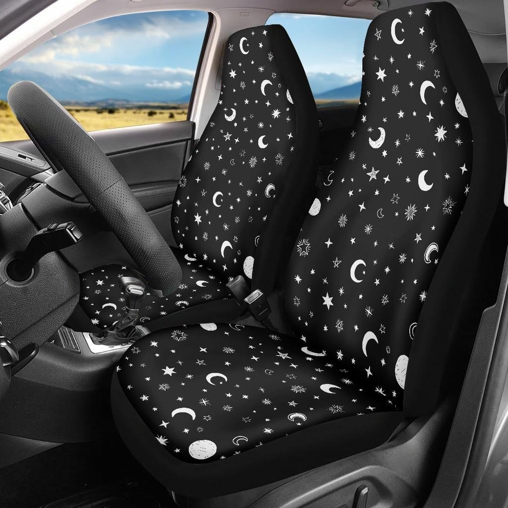 Pehede Car Seat Cover Moon Stars Planet Front for Cars, Easy To Tall Cover Set, Accessories Auto Trucks Van SUV,2 Packs