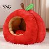 Removable Inner Pad Pet Cave Apple-Shaped Cat Bed, Plush Hideaway with Cushion, Warm Soft Cotton Sleeping Bag Cozy Enclosed Bed for Small Dogs