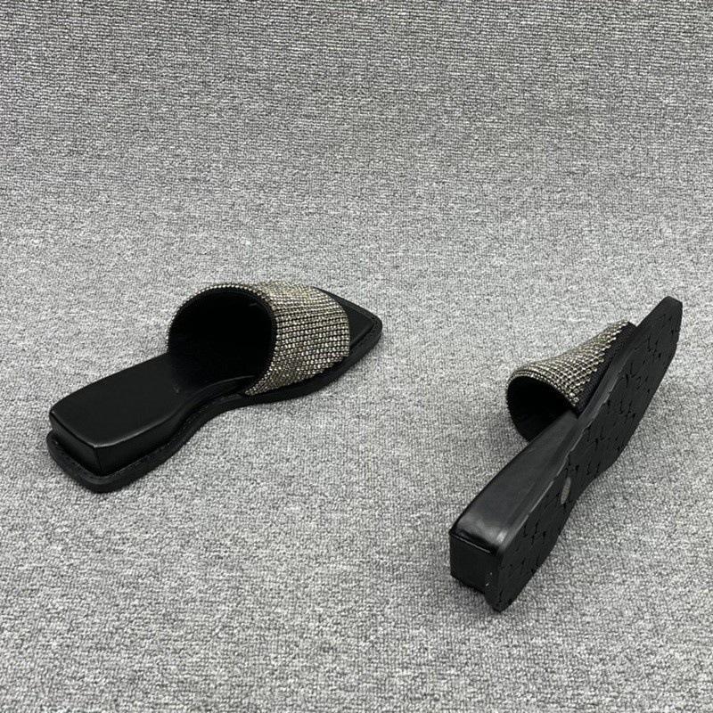 European Station Women's Shoes 2025 Summer New European Products Laikab Rhinestone Slope Heel Open Toe One-word Slippers Women