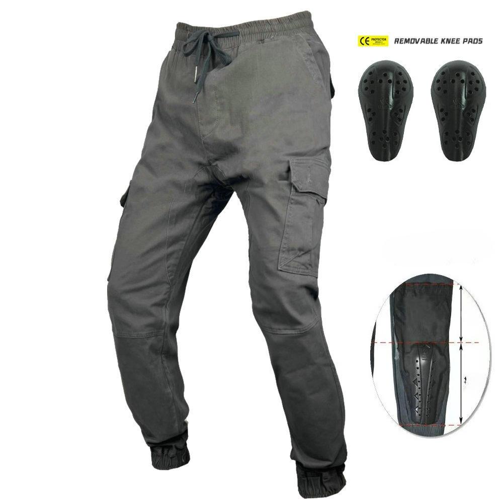 Pantaloni da moto da corsa uomo, pantaloni anti-caduta locomotiva, piedi legati casual multi-tasche da lavoro pantaloni da ciclismo, jeans, ginocchiere