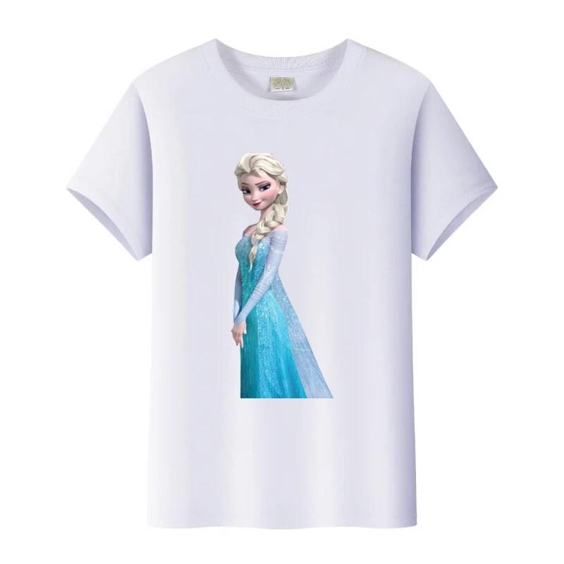 Dolci Magliette Disney Frozen Elsa Anna Cartoni Animati T-shirt Larga Streetwear Camicette Top per Bambini T-shirt Girocollo Vestiti per Ragazze Regalo