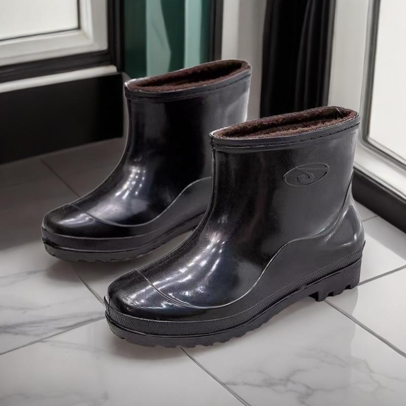 Men's rain shoes non-slip waterproof rain boots fleece thermal rubber shoes work short tube black water shoe cover shoes fashion