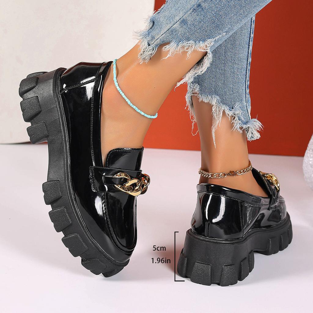 Fashion New Retro Metal Buckle Loafers for Women Spring Autumn Black Slip On Comfortable Pumps Thick Soled Females Casual Heeled Shoes