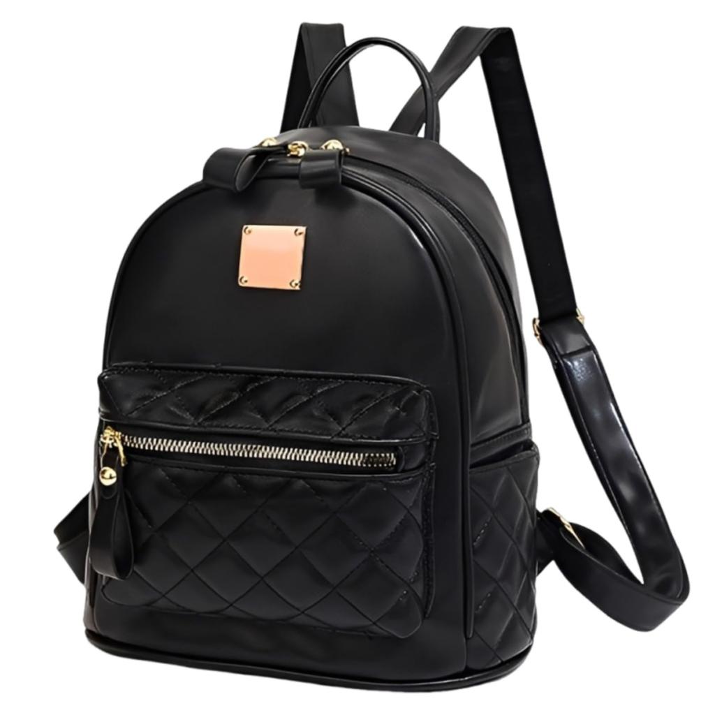 APOSITV PU Quilted Faux Leather Women's Backpack, Leather, Design, Black, Lightweight,