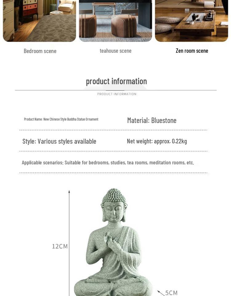 Porcelain Green Sandstone Buddha Ornament for Zen Fish Tank or Bonsai Display