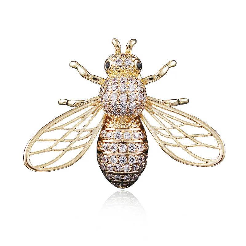 Trendy Animal Crystal Bee Brooch Metal Zircon Lapel Pins Men's Suit Shirt Small Collar Pin Corsage Jewelry for Women Accessories