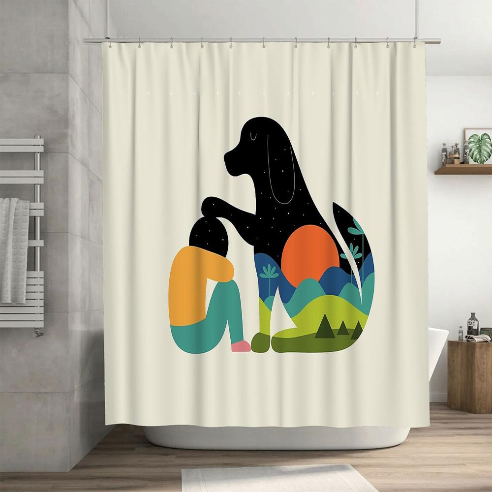 Abstract Dog Shower Curtain Modern Art Animal Lover Decor Bathroom Set Waterproof Home Decor Unique Gift Idea
