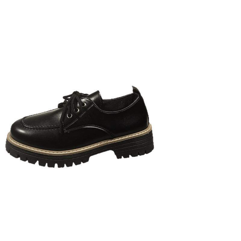Large-sized Women's Shoes for Autumn Thick-soled Versatile Patent Leather Single Shoes Lofu Shoes