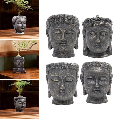 Unique Buddha Head Planter Resin Decorative Flower Pot Figurine Statue with Drainage Hole for Garden Home Office Decor
