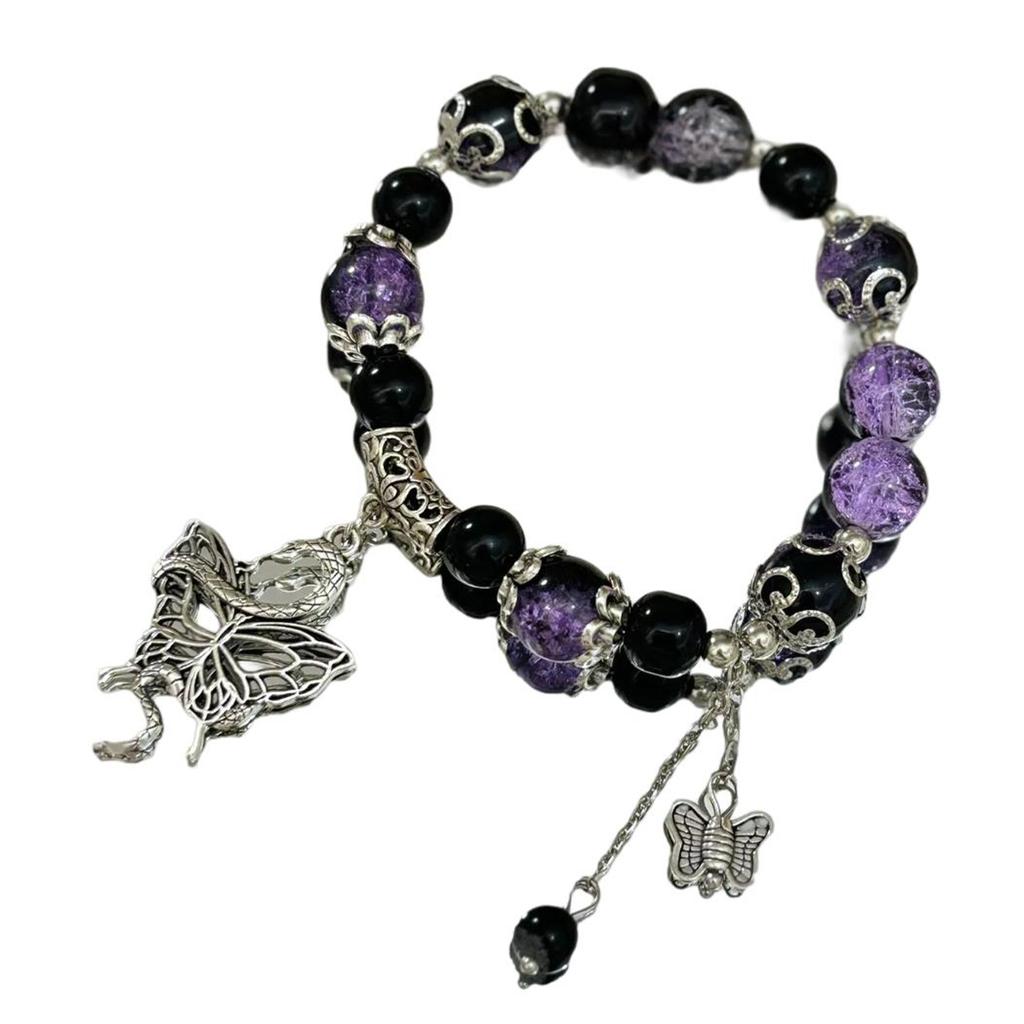 Fashionable Butterfly Beaded Tassels Bracelet for Women Vintage Snake Pendant Handchain Stylish Jewelry Accessory