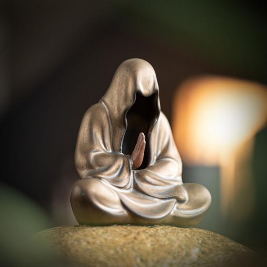 Sedící soška Buddhy Čajový mazlíček Keramická beztvářá zenová figurka Ručně vyráběná čajová souprava Kung Fu Dekor Feng Shui pro domov, kancelář, meditační stůl, ozdoba