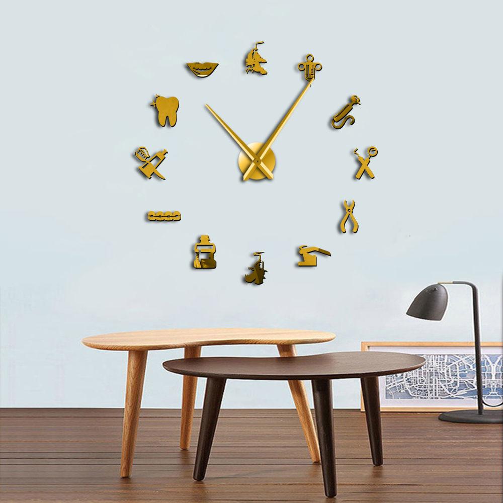 Orologio da Parete Gigante Fai-da-te Dentista Orologio da Parete Sovradimensionato Dottore Dentale Lancetta Grande Specchio Decorazione Studio Dentistico Regalo per Dentista Arte del Dottore