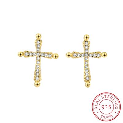 Exquisites Kreuz voller Diamanten Ohrstecker aus 925er-Silber für Damen, rund, Sterling-925er-Silber, Hochzeit, Brautgeschenk, Schmuck, Party-Ohrringe, Schmuck