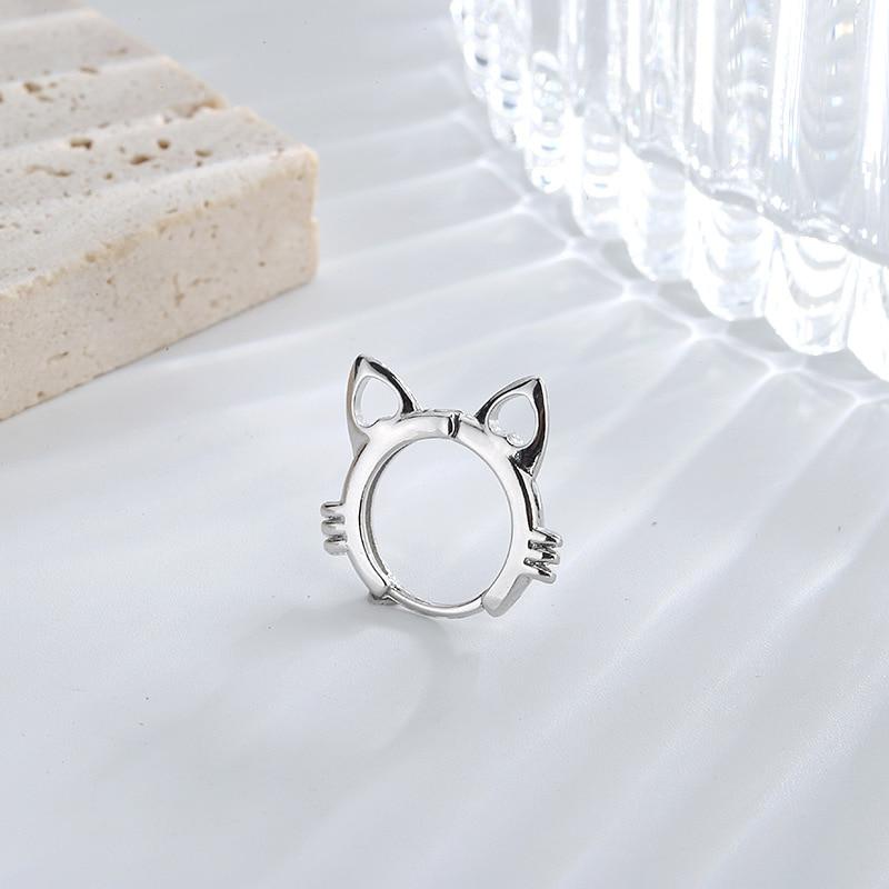 925 Sterling Silver Cute Cat Earrings For Women Girl Personality Hollow Ear Buckle Earring Summer Jewelry