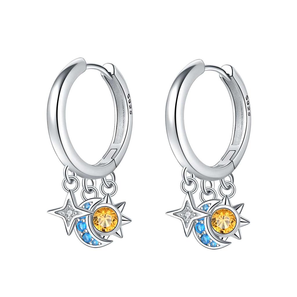 925 Silver Mysterious Star Moon Earrings Jewelry Versatile Hoop Earrings For Women Jewelry Birthday Party Fine Gifts