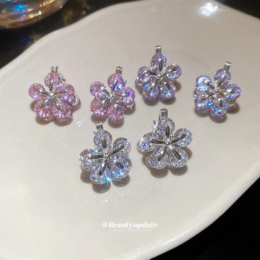Korean Sweet Zirconia Double-Sided Floral Earrings - Luxury, High-End, Fashionable Jewelry for Women