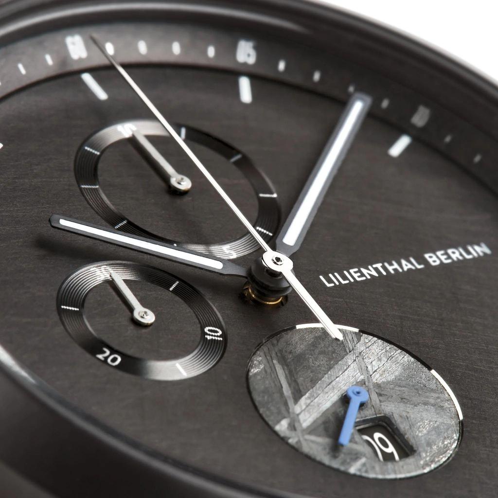 Lilianthal Berlin Chronograf Wykonany w Czerni Zegarek Męski, Data, Meteoryt, Niemcy, C01-026-B023F,