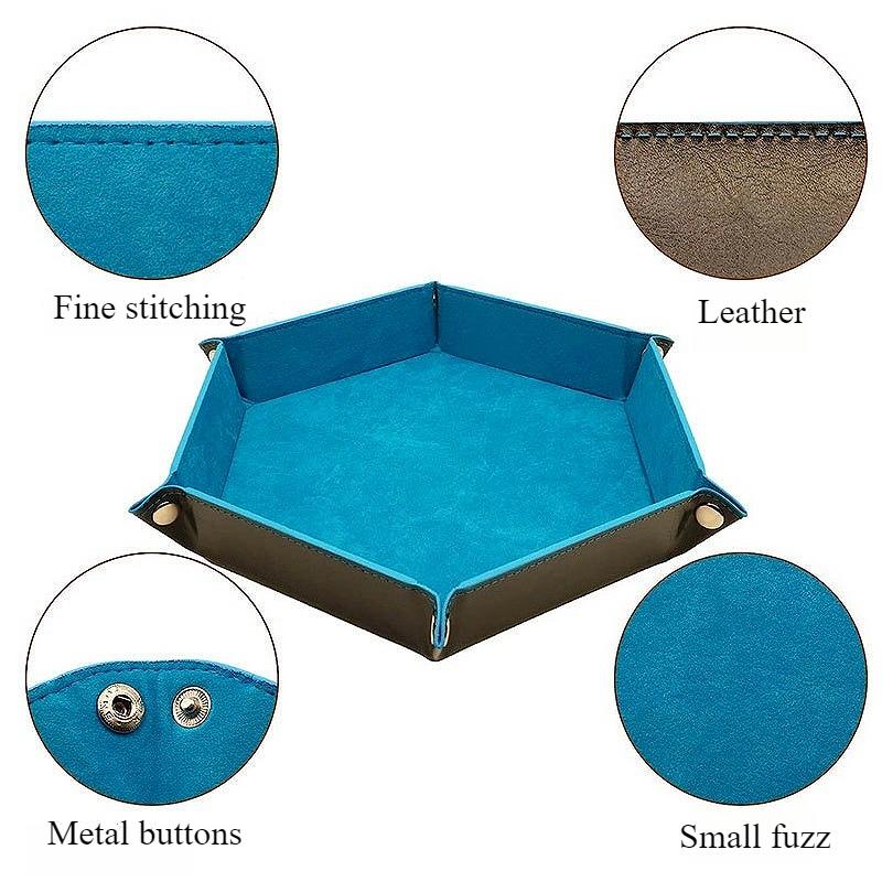 Dice Plate Foldable Dice Tray Leather Game Four Corners Folded Tray Hexagon Dice Game Storage Tray Home Decoration Storage Tray