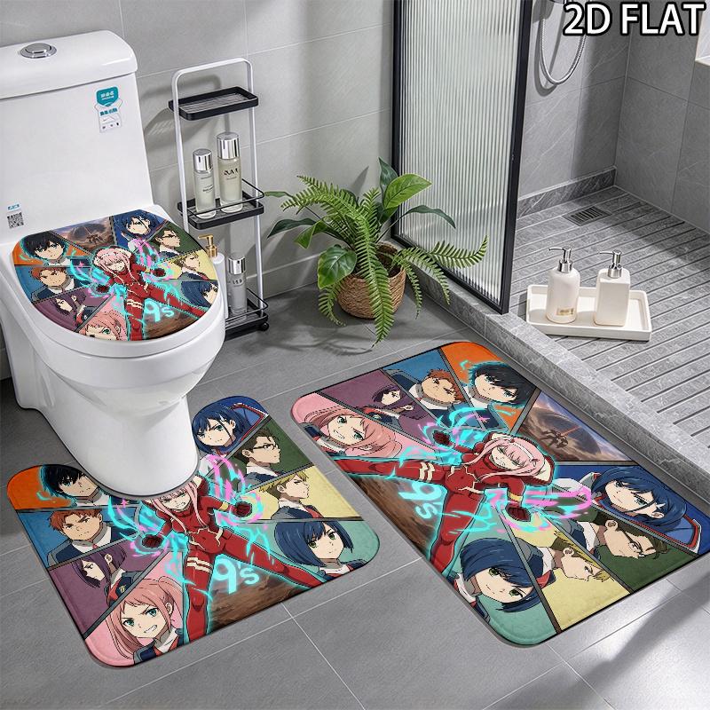 Franxx 3Pcs Flannel Toilet Mat Set Bathroom Rug Bath Carpet Non Slip Home Decor Toilet 3 Pcs Bathroom Textile Set