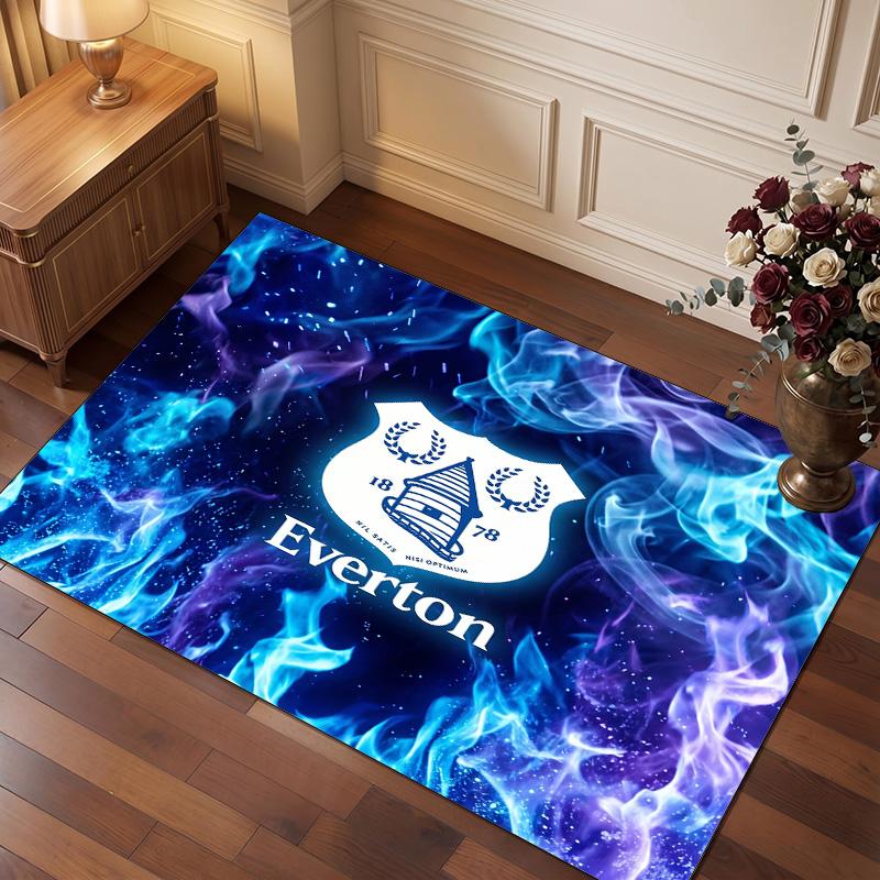Everton FC 1878 Golden Club Badge Area Rug Blue Wave Golden Ribbon Soccer Print Non Slip Rectangular Floor Mat Football Fan Living Room Decor Carpet