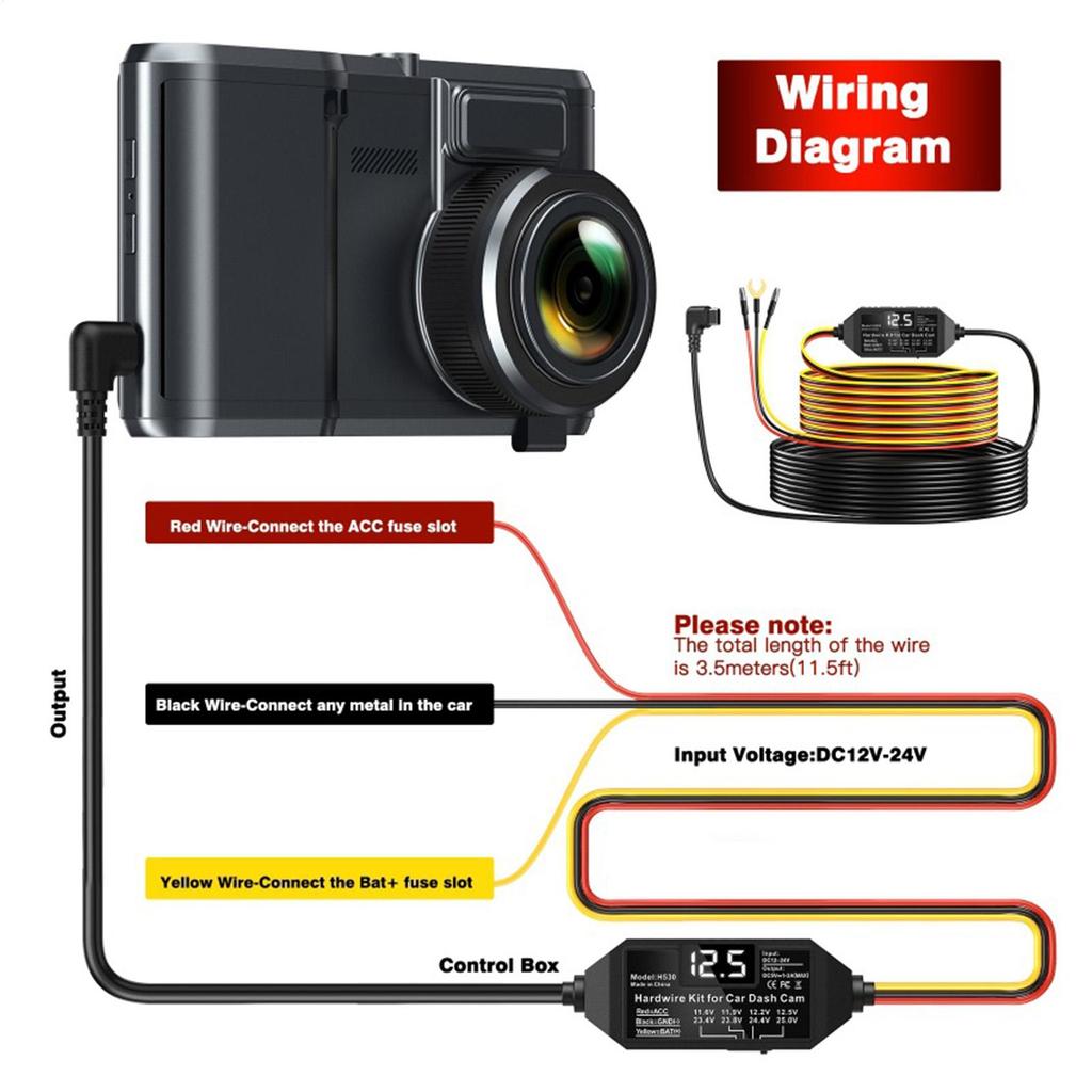 Dash Cam Cable 3-Lead Dash Cam Cord With Display Voltage Monitor Type C Hard Wire For Vehicle Safety Systems Electronics