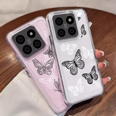 Schöne Telefonabdeckung mit Schmetterlingsdruck für Xiaomi 13T 11T Pro Poco X6 X5 Redmi Note 13 12 11 Pro Stoßfeste, weiche Linsenschutzhülle aus Silikon