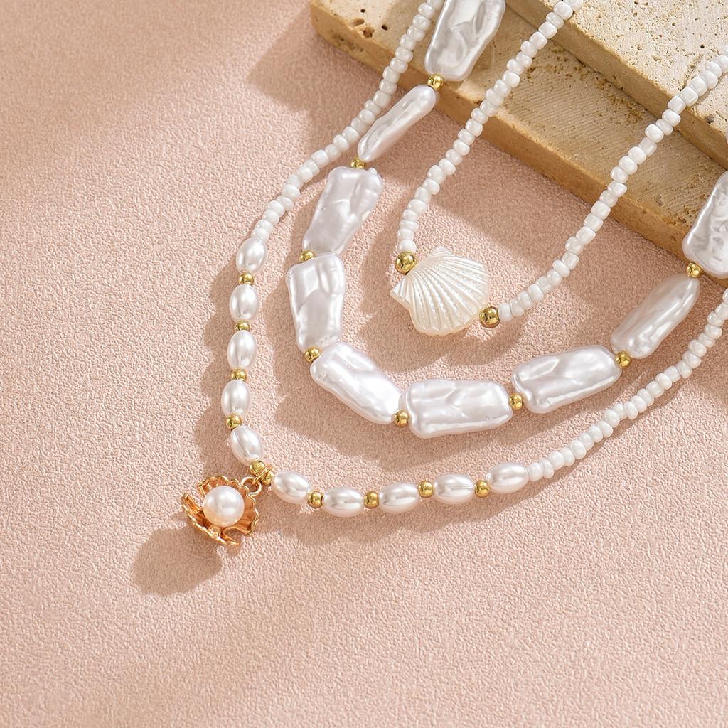 Pearl Shell Multilayer Necklace With Handmade Design For Women