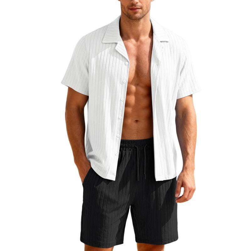 

Mens Ribbed Short Sleeve Shirt and Drawstring Shorts 2 Piece Set S белый