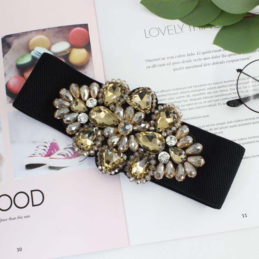 Flower Women Waistband Wide Rhinestone Waist Belt Fashion Elastic Cummerbunds Sweater