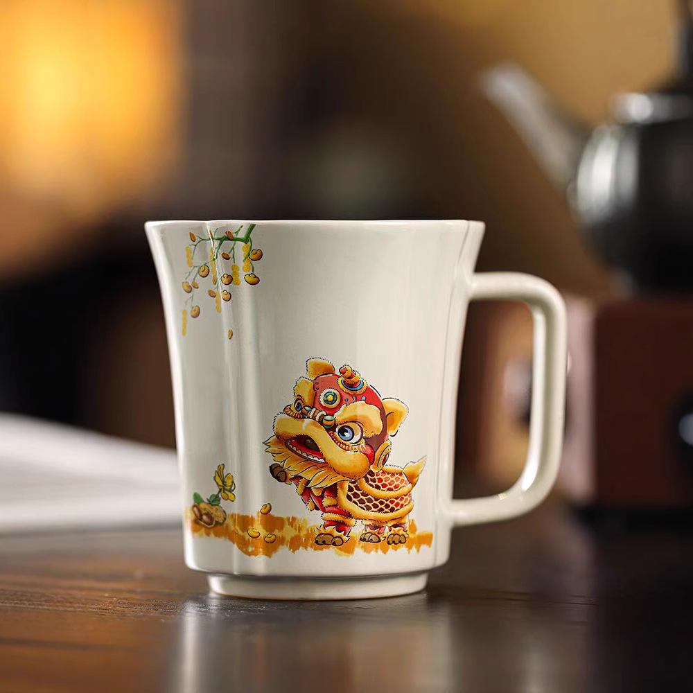 Grass And Wood Gray Good Lion Occurrence Teacup Personal Household Ceramic Lion Dance Drinking Cup High-End Office Kung Fu Tea Set