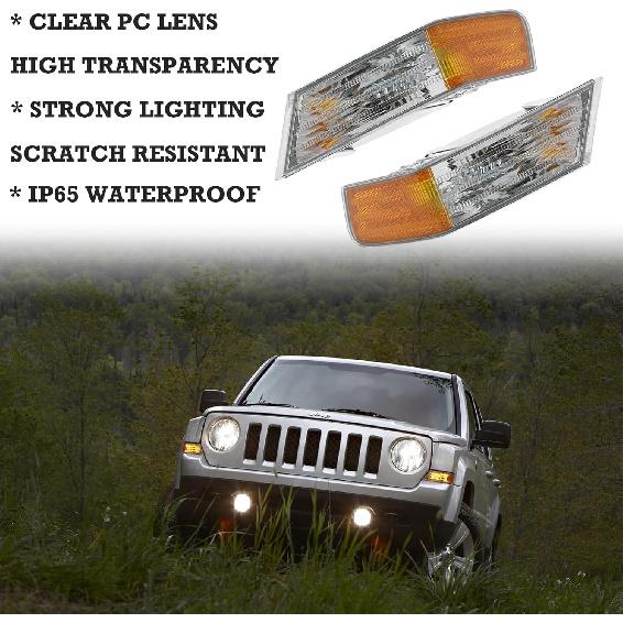 2pcs Front Turn Signal Light Cover Left & Right Side Marker Parking Corner Lights Lamp Lens for 2007-2017 Jeep Patriot Replacement Accessories OE#