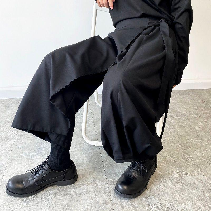 Spring Japanese Retro Dark Wide-Leg Men's Skirt Pants for Casual Workwear