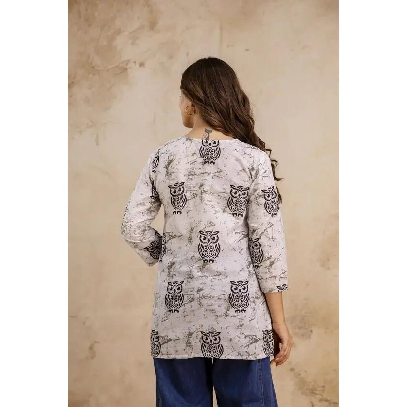 Indian Women Printed Cotton Blend Straight Kurta Top Party Wear Designer Tunic VFP-1852a