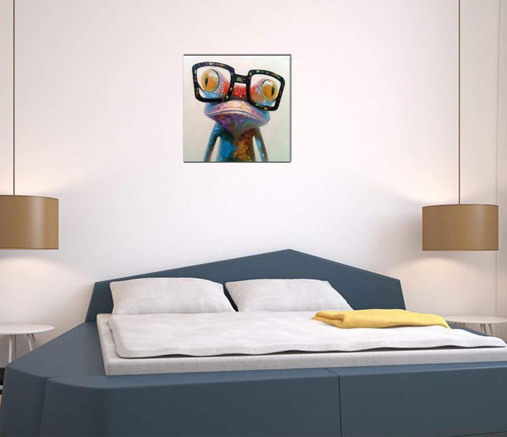 Fokenzary Handwritten Painting Wall Hanging Oil Painting Happy Glasses Frog Abstract Painting Modern Pop Art Perfect for Living Room and Bedroom