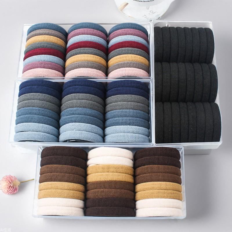 Korean Style Solid Color Hair Ties Set - Simple Flocked Ponytail Holders for Girls