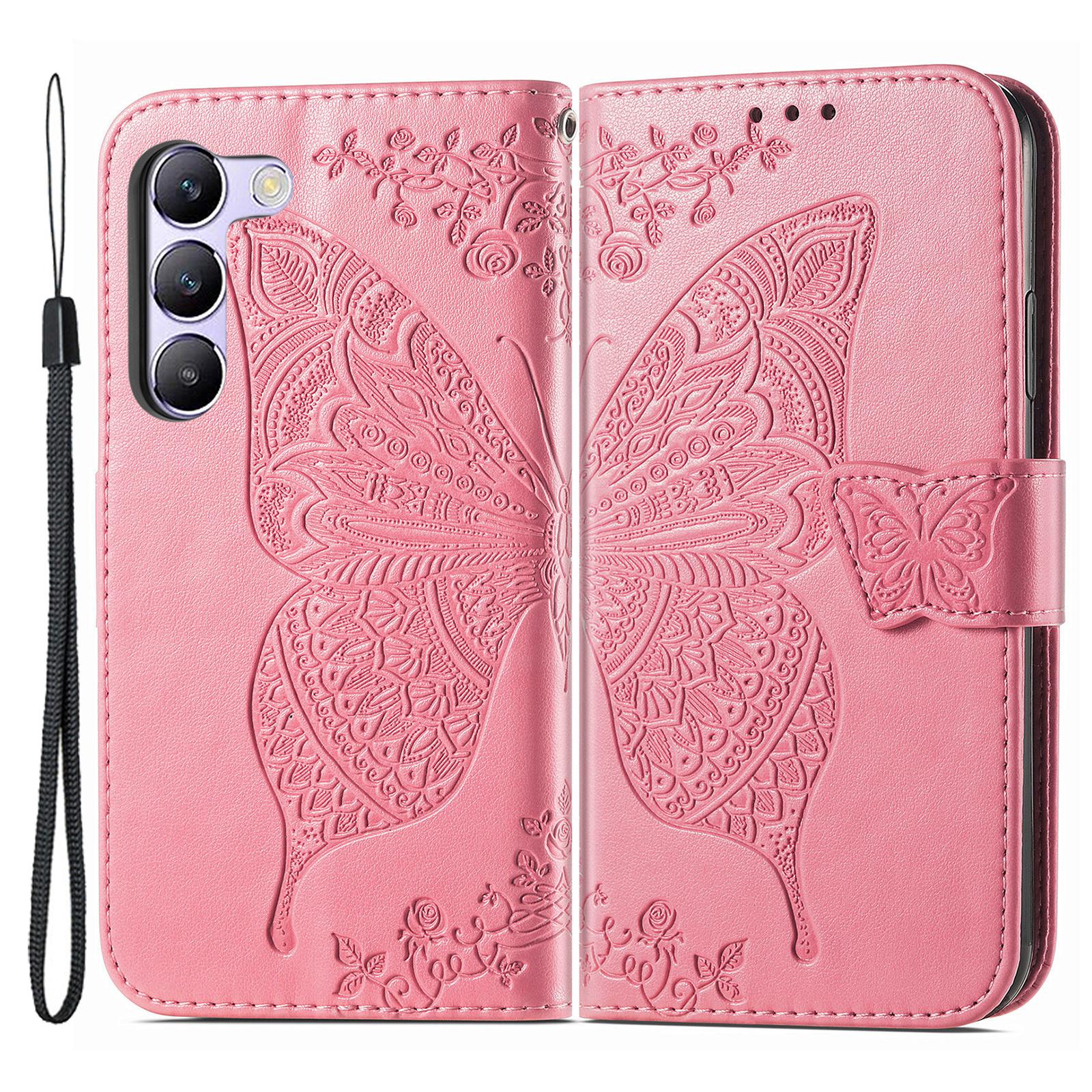 

For vivo V40 SE 5G Case Butterfly Imprinted Leather Flip Protective Phone Cover Pink