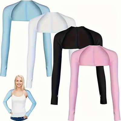 1pc Seamless Shawl Sleeves, Breathable and Comfortable Stretchy Soft Long Sleeve Covers, Solid Color Arm Warmers with Decorative Cuffs