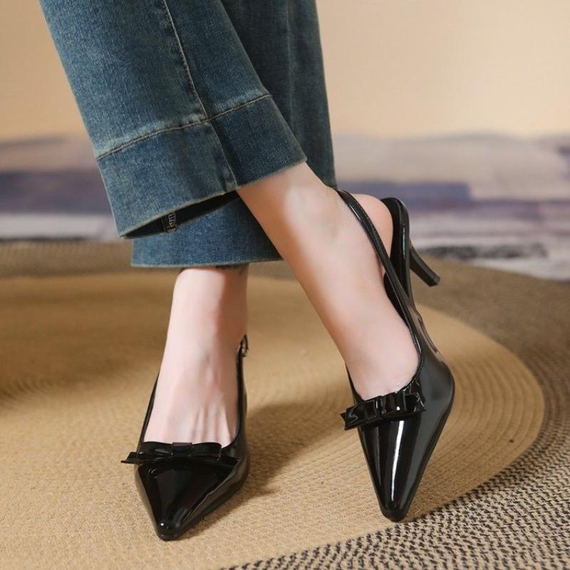 

2025 новые женские дизайнерские туфли на высоком каблуке - модные туфли с ремешком и сексуальным бантом, элегантные сандалии на тонком каблуке с острым носком для повседневной носки 35 чёрный