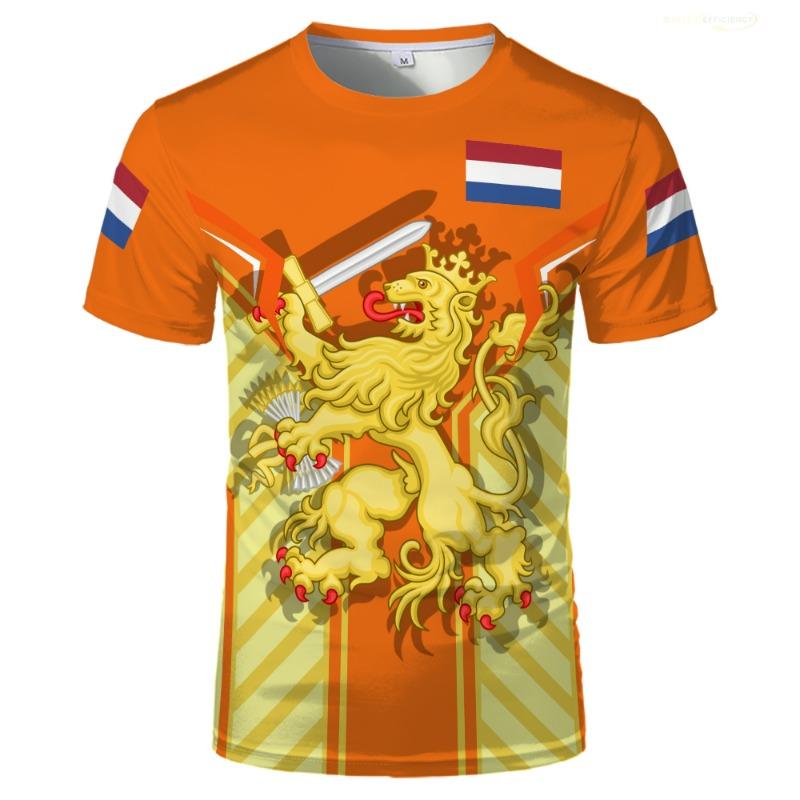 Haijian03 Koningsdag Mode Heren T-shirts Nederland Vlag Grafische O-hals Tops Nederlands Nationaal Embleem Bedrukt Unisex Korte Mouw T-shirts 5XL