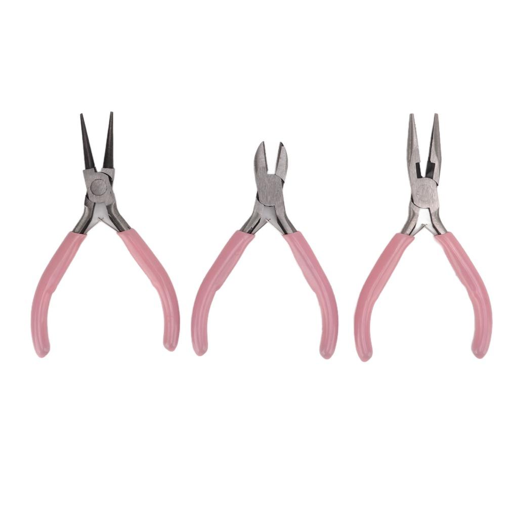 3pcs Clamp Pink Jewelry Pliers Round Nose Needle Nose Pliers Set Diagonal Nose Carbon Steel DIY Tools Jewelry Making