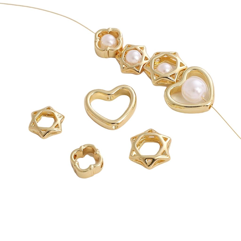 Six-pointed Star Bead Ring Peach Heart Beads Jewelry Spacer Beads 14kGold-plated Accessories DIY Handmade 1pc