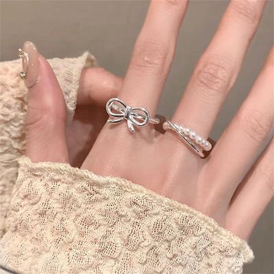 Elegant Irregular Heart Bow Open Ring For Women Girls Punk Gothic Sliver Color Adjustable Couple Rings Y2K Female Fashion Jewelry Gift