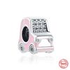 S925 Sterling Silver Růžová Černá Motocykl Auto Kolo Visací přívěsek Bead Fit Originální náramek přívěsek DIY pro ženy šperky