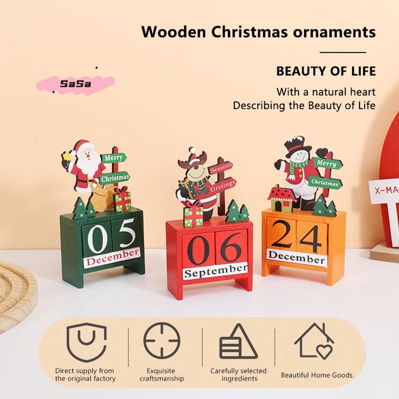 S-1Pc DIY Santa Snowman Wooden Christmas Countdown Calendar Tabletop Ornaments Xmas Gifts For Kids Holiday Home Decor