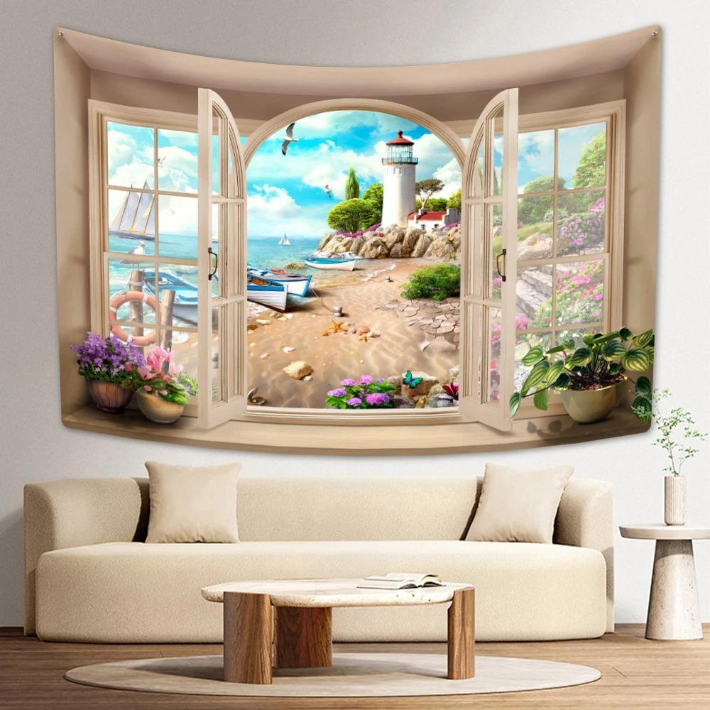 Fereastra Peisaj Simulare Imprimare Modă Decorare acasă Tapiserie Sufragerie Dormitor Tapiserie